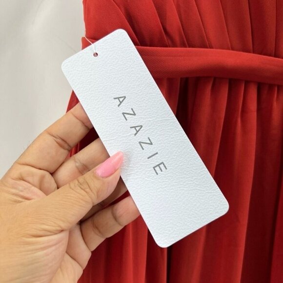 Azazie - Women's Cicely Rust Flowy Lace Chiffon bridesmaids Dress-Rust. Size:A10 - Picture 6 of 16